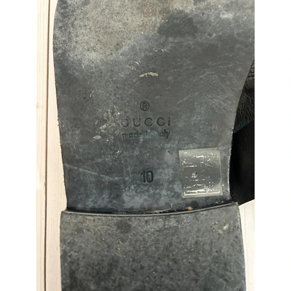 GUCCI Black Solid Leather Men Thong Horsebit Sandal UK 9/USA / EU 43 Rare